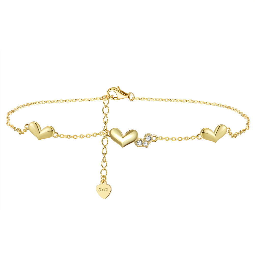 925 Sterling Silver Heart Fashion Anklet