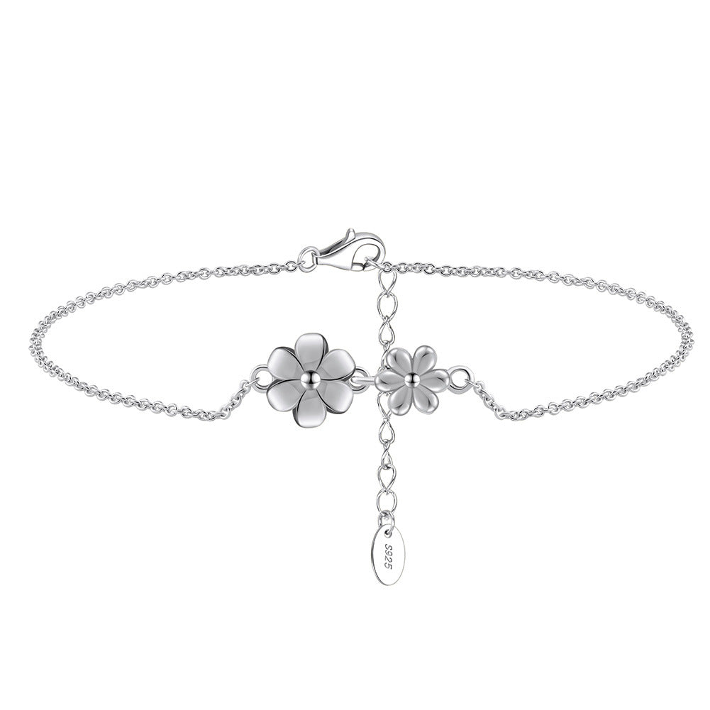 925 Sterling Silver Flower Fashion Anklet