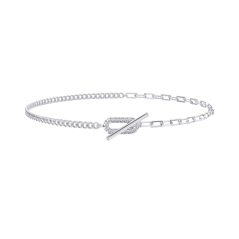 Tobillera de moda de doble capa con diseño de mariposa en plata de ley 925