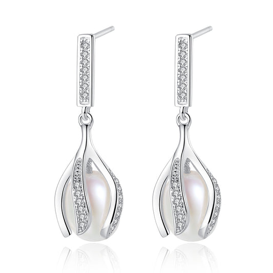 925 Sterling Silver Natural Pearl Drop Earrings Fashion Jewelry Gift for Women Girls