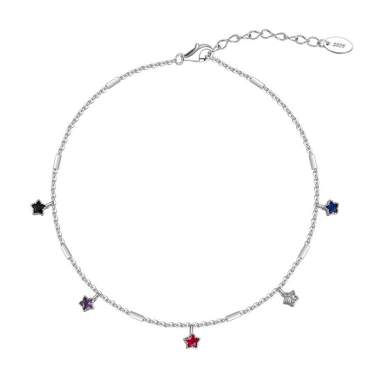 Tobillera de moda de doble capa con diseño de mariposa en plata de ley 925