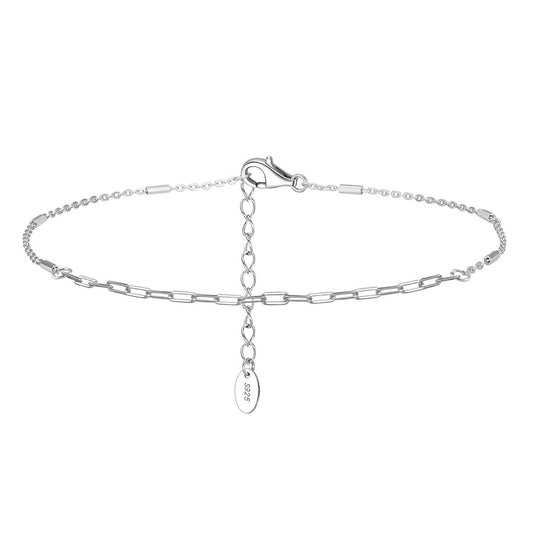 Tobillera de moda de doble capa con diseño de mariposa en plata de ley 925