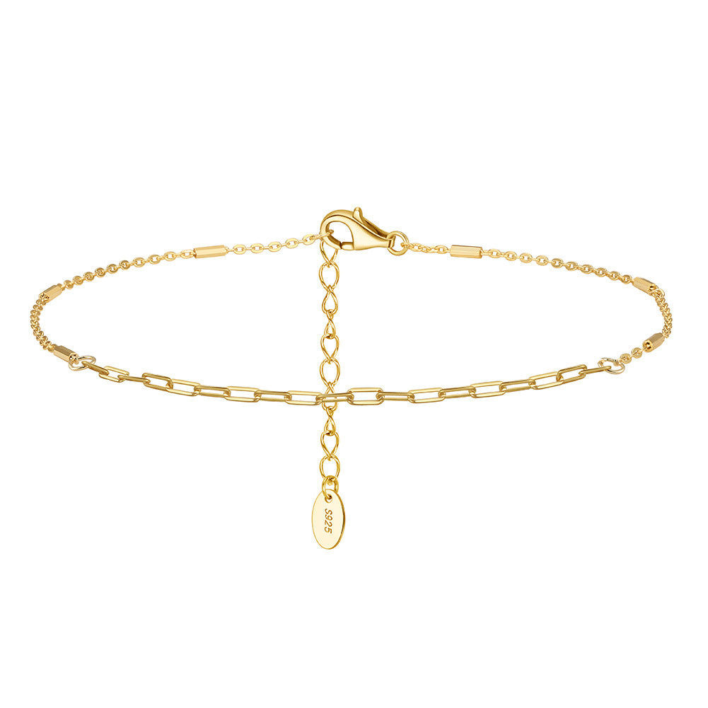 Tobillera de moda de doble capa con diseño de mariposa en plata de ley 925