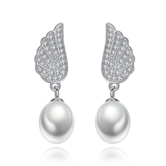 925 Sterling Silver Natural Pearl Long Drop Earrings Fashion Jewelry Gift for Women Girls