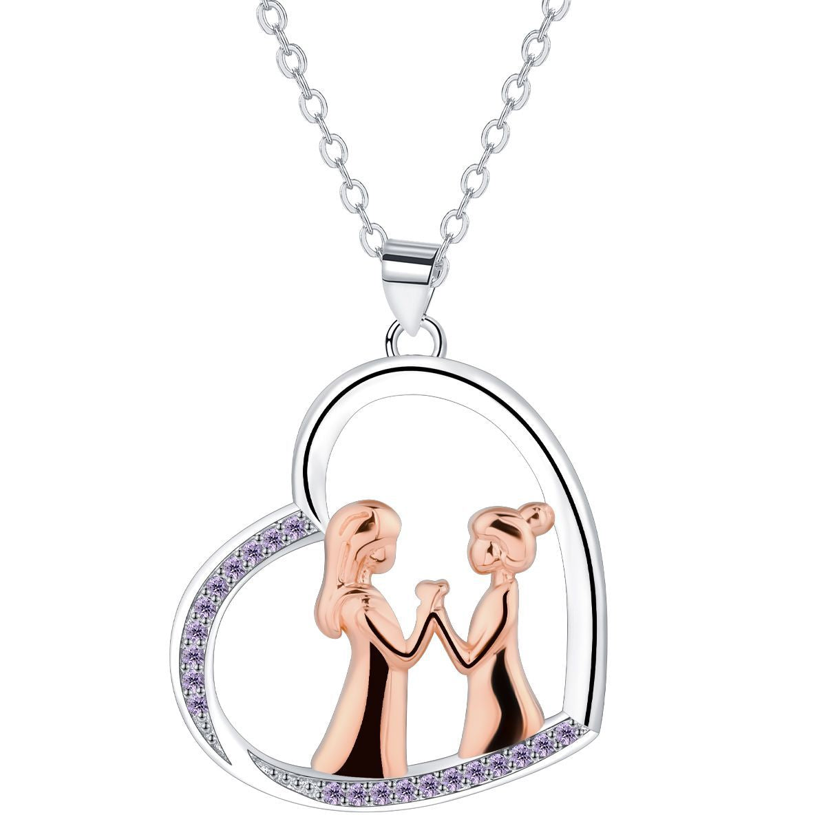 Copper With Silver/Rosegold Plated Heart Pendant Necklace