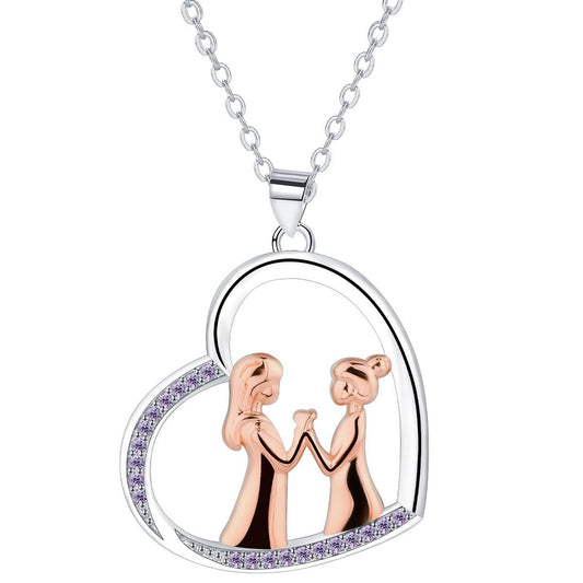 Copper With Silver/Rosegold Plated Heart Pendant Necklace