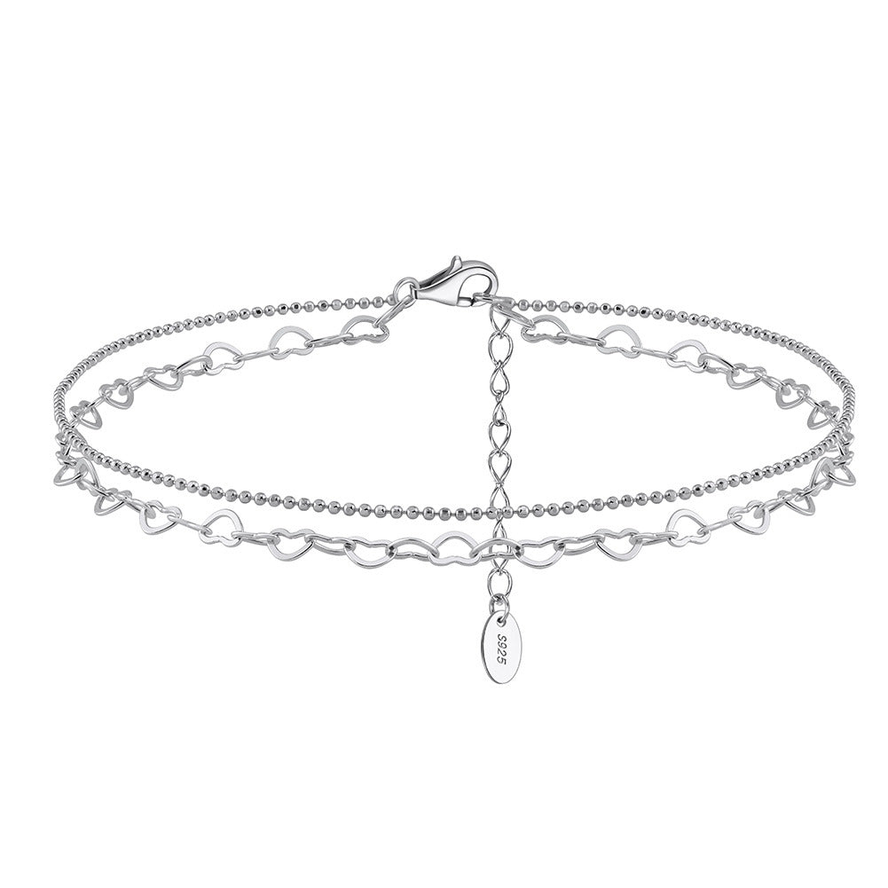 925 Sterling Silver Heart Fashion Anklet