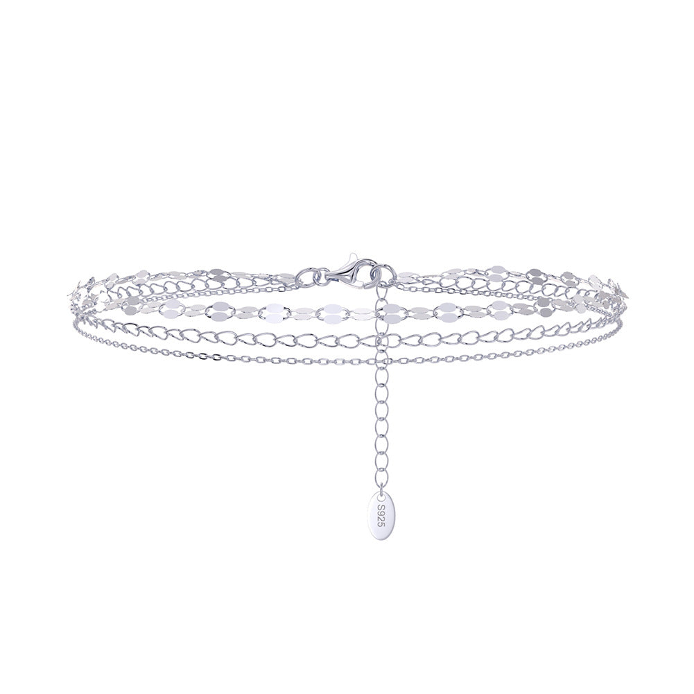 Tobillera de moda de doble capa con diseño de mariposa en plata de ley 925