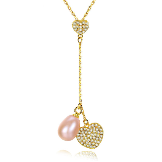 925 Sterling Silver Natural Pearl Drop Necklace Fashion Jewelry Gift for Women Girls