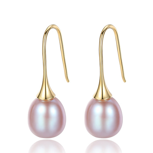 925 Sterling Silver Natural Pearl Drop Hook Earrings Fashion Jewelry Gift for Women Girls