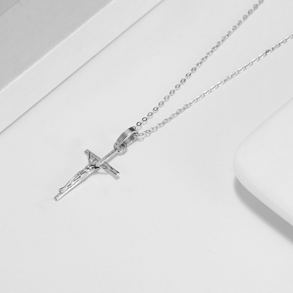 Gold Stainless Steel Textured Crucifix Pendant Necklace, 3D Jesus on Cross Cable Chain