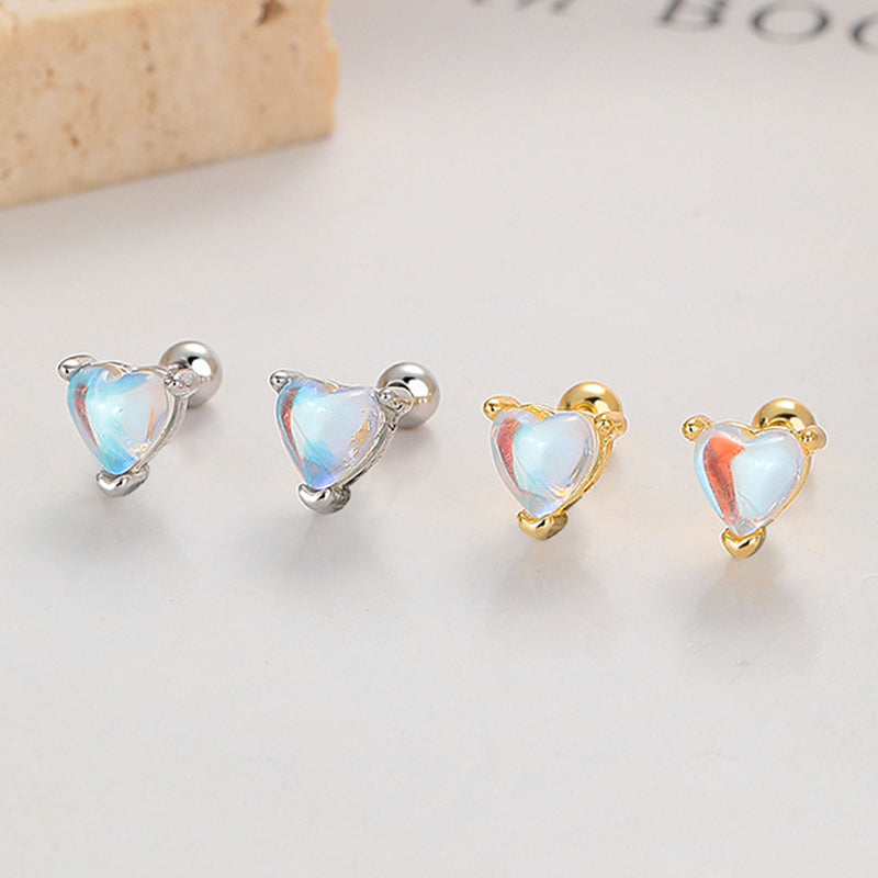 925 Sterling Silver Moonstone Screw Back Stud Earrings