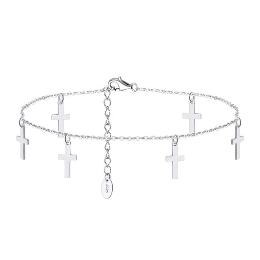 925 Sterling Silver Cross Fashion Anklet