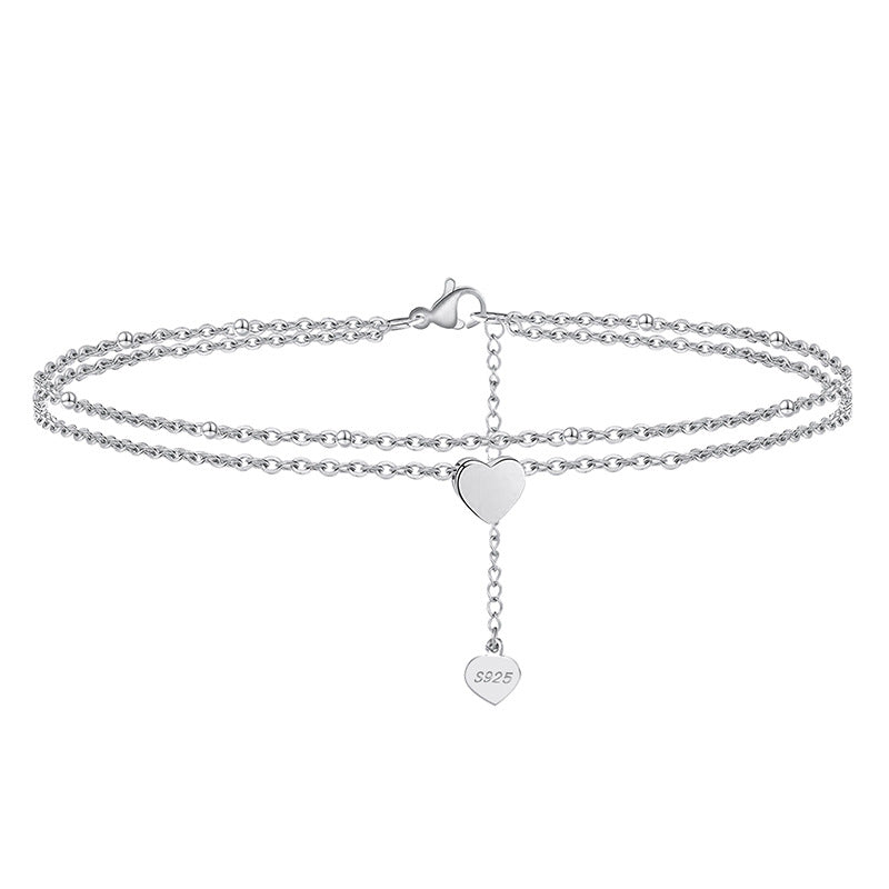 925 Sterling Silver Heart Fashion Anklet