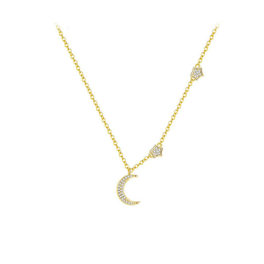 925 Sterling Silver Moon and Stars Pendant Necklace