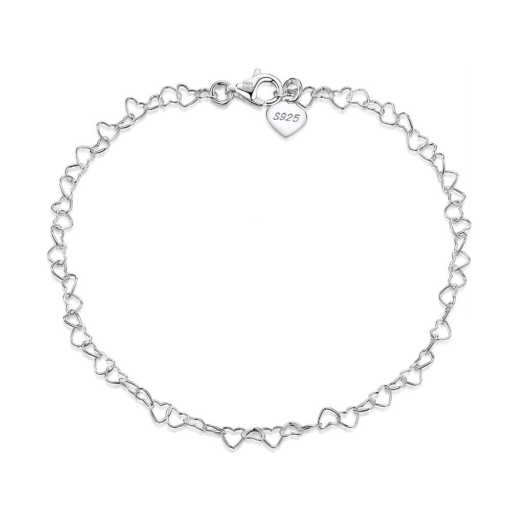 925 Sterling Silver Heart Fashion Anklet