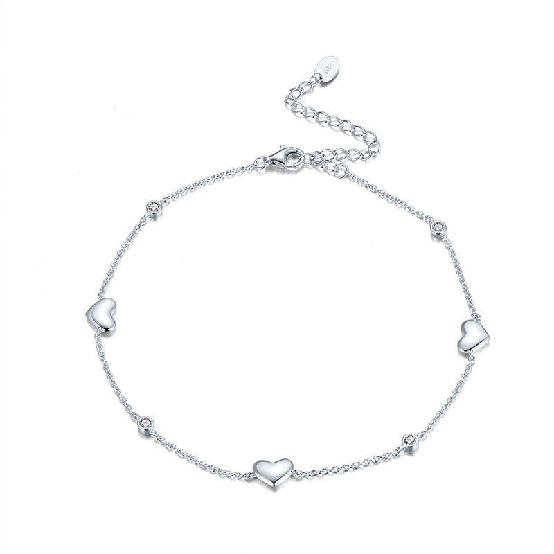 925 Sterling Silver Heart Fashion Anklet