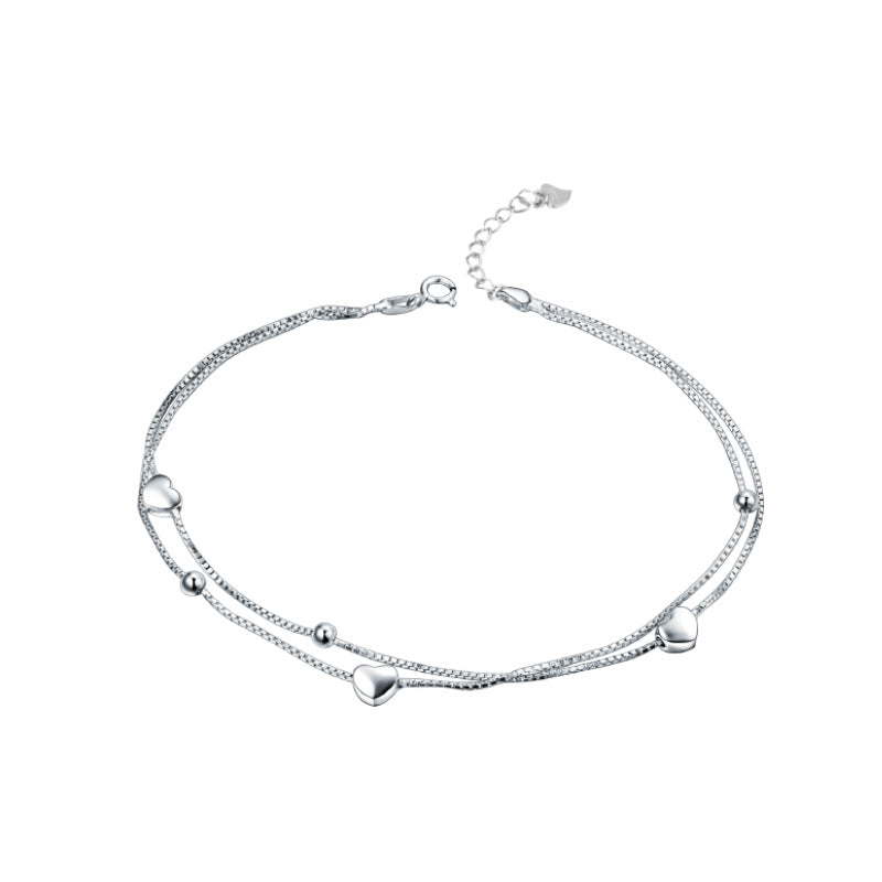 925 Sterling Silver Heart Fashion Anklet