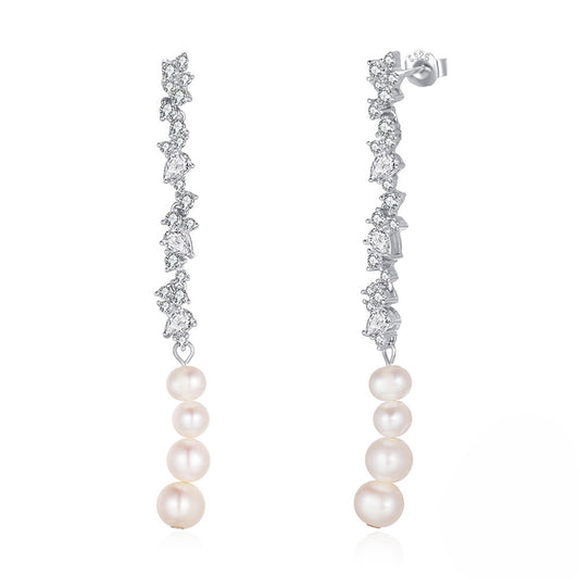 925 Sterling Silver Natural Pearl Earrings Fashion Jewelry Gift for Women Girl