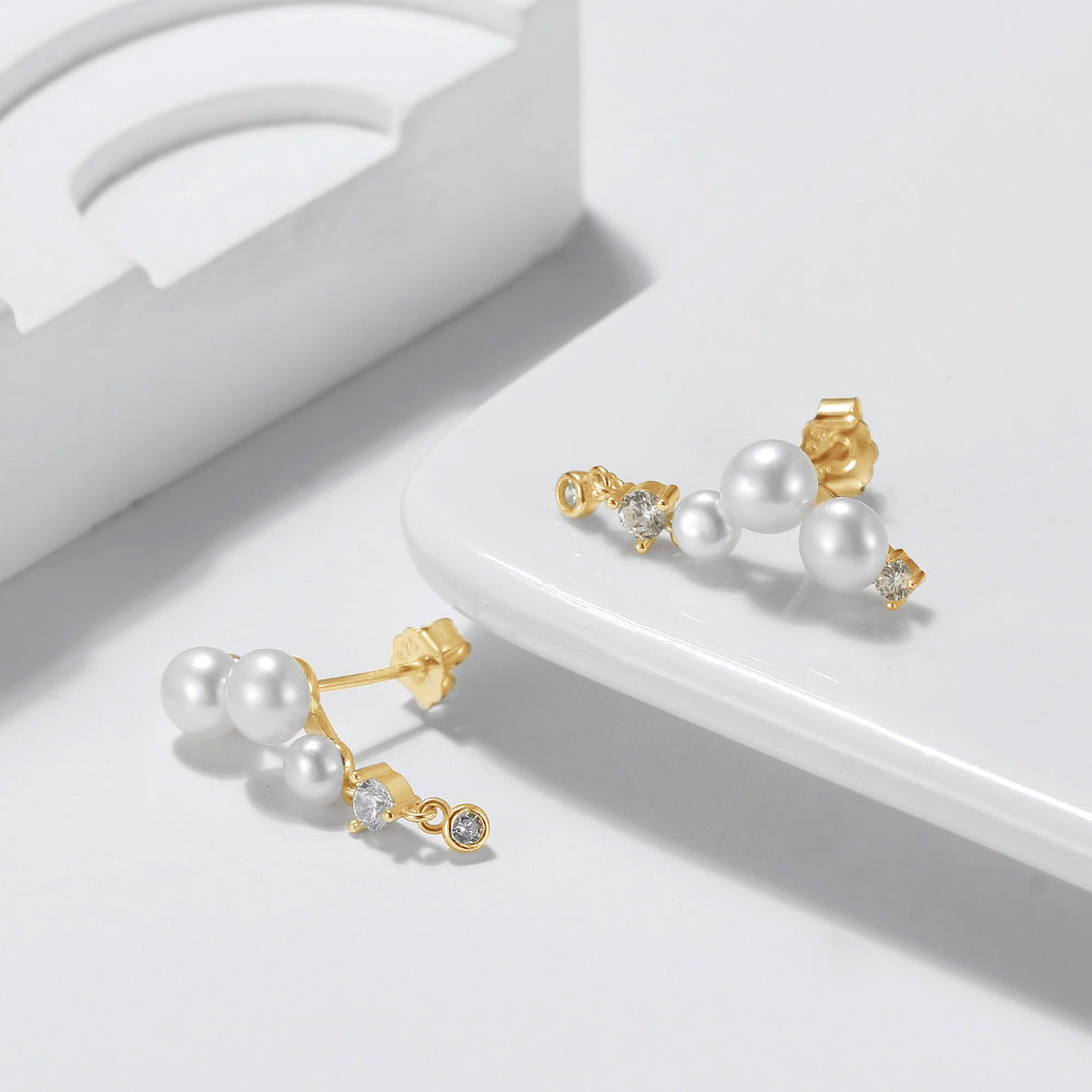925 Sterling Silver Natural Pearl Earrings Fashion Jewelry Gift for Women Girl