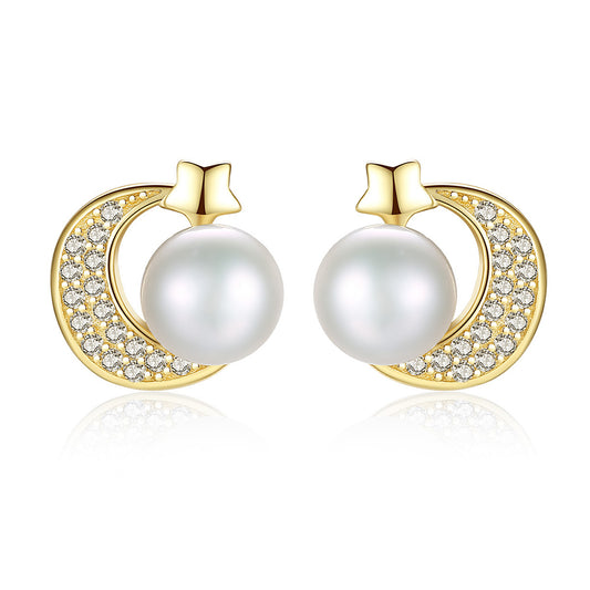 925 Sterling Silver Natural Pearl Stud Earrings Fashion Jewelry Gift for Women Girl