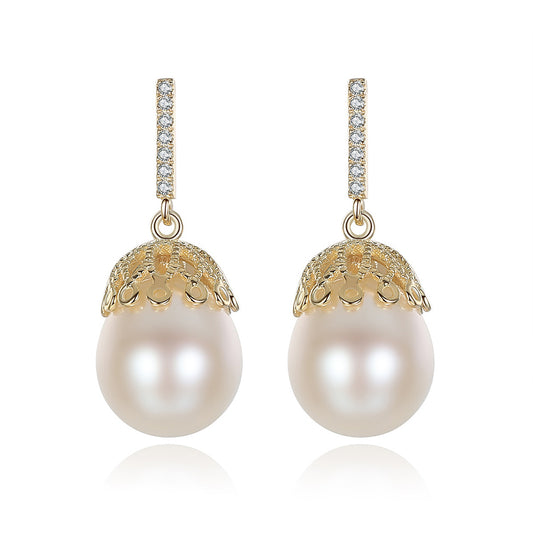 925 Sterling Silver Natural Pearl Drop Earrings Fashion Jewelry Gift for Women Girls