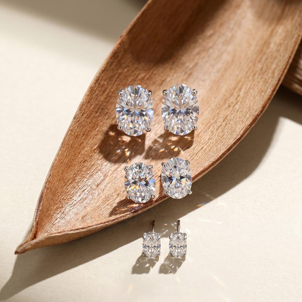Gold Plated 316 Stainless Steel Stud Earrings, Oval Cut Clear Cubic Zirconia Four Prong Setting