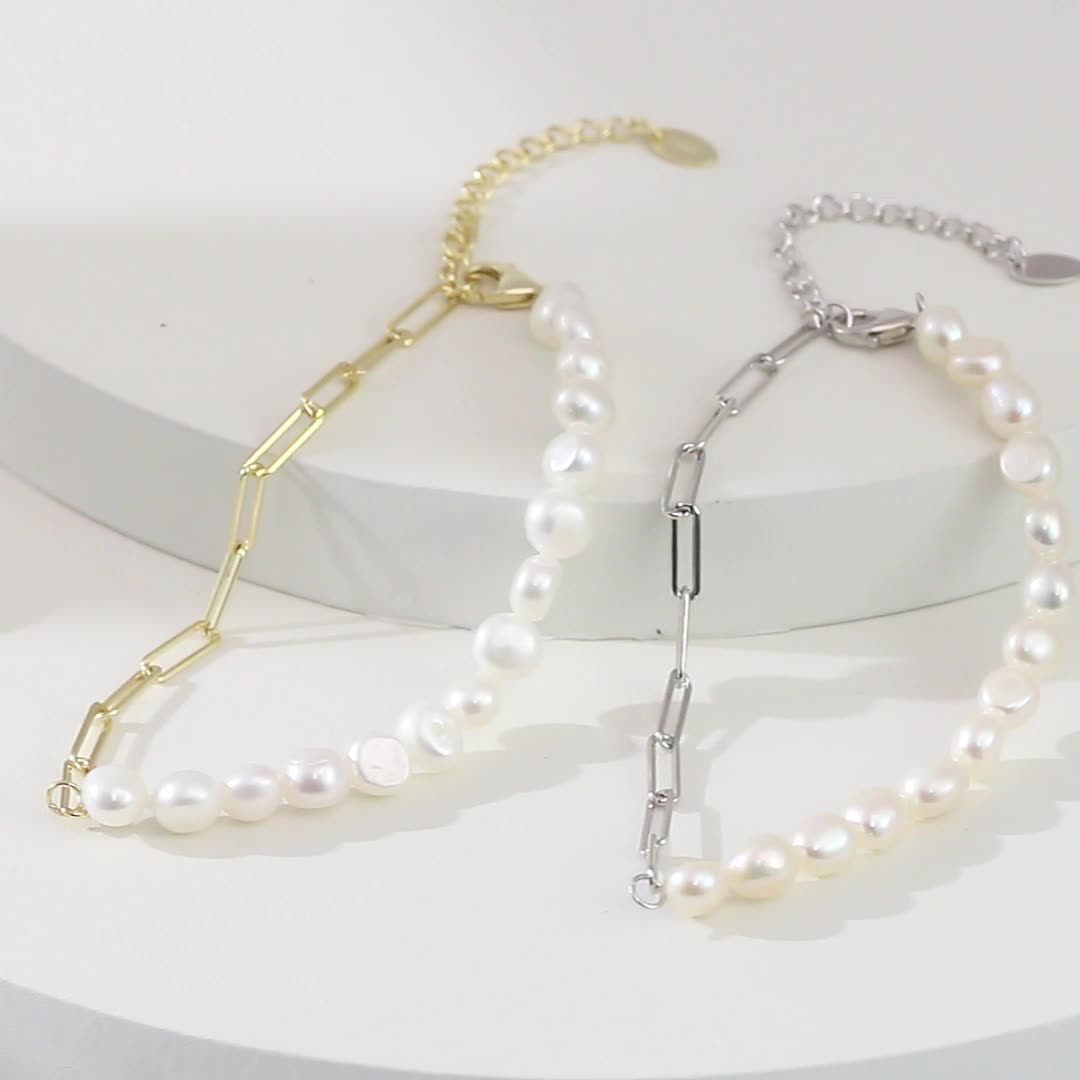 925 Sterling Silver Pearl Bracelet Fashion Jewelry Gift for Women Girls