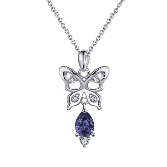 925 Sterling Silver Crystal Butterfly Necklace