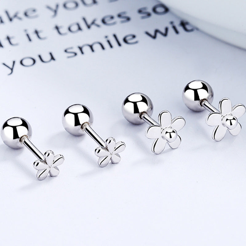 925 Sterling Silver Flower Screwed Earrings