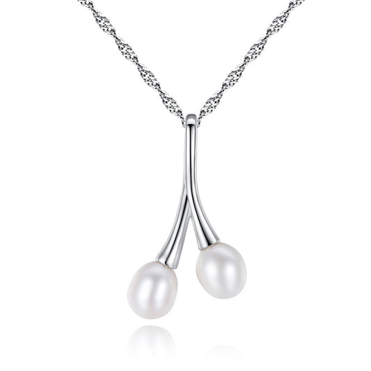 925 Sterling Silver Natural Pearl Drop Necklace Fashion Jewelry Gift for Women Girls