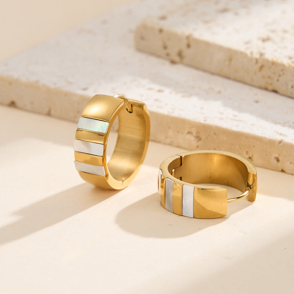 Silver Stainless Steel Chunky Multi Grooved Segment Huggie Hoop Earrings