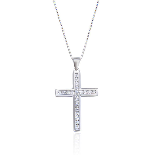 925 Sterling Silver Zircon Cross Pendant Necklace