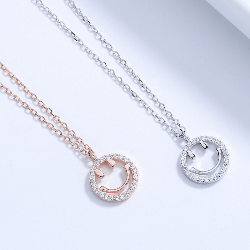 925 Sterling Silver Fashion Smile Face Pendant Necklace