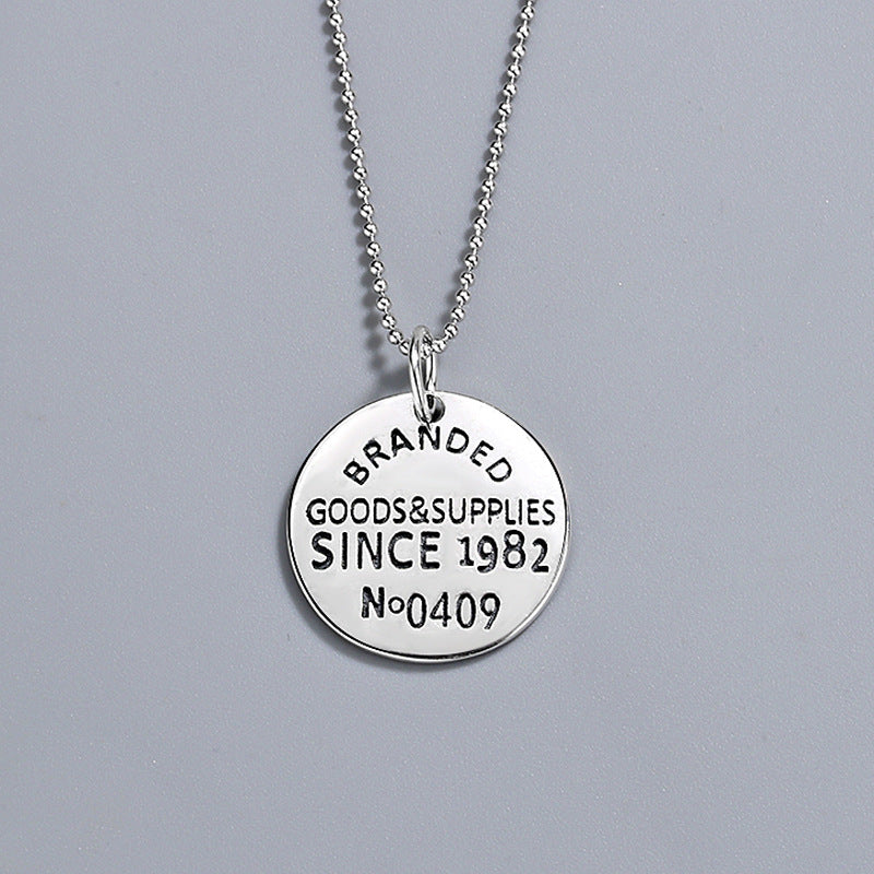 925 Sterling Silver Fashion Round Plate Necklace