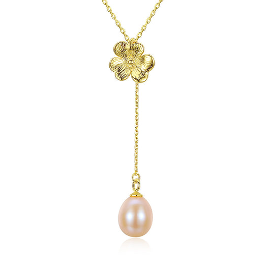 925 Sterling Silver Natural Pearl Drop Necklace Fashion Jewelry Gift for Women Girls