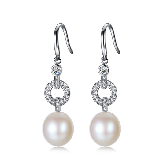 925 Sterling Silver Natural Pearl Drop Hook Earrings Fashion Jewelry Gift for Women Girls