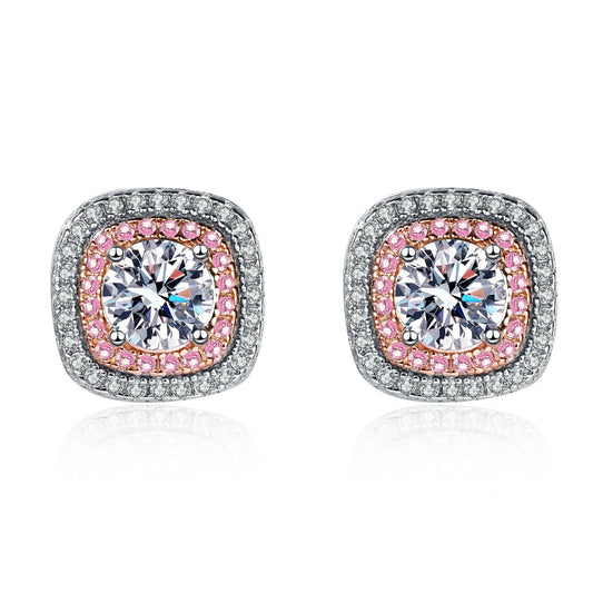 925 Sterling Silver Round Halo Moissanite Stud Earrings