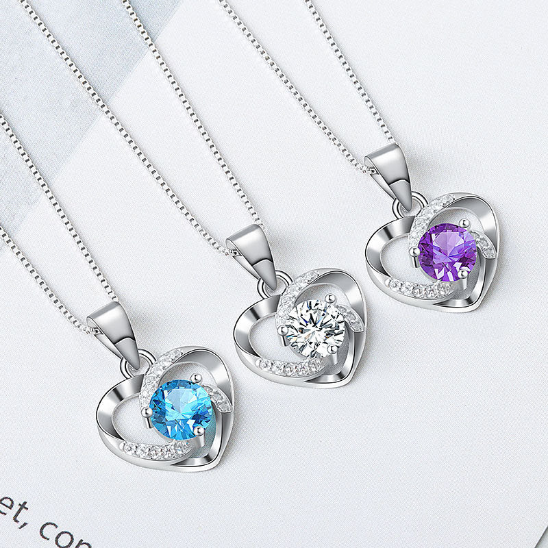 925 Sterling Silver Fashion Zircon Heart Necklace