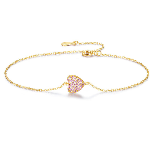 925 Sterling Silver Heart Bracelet Fashion Jewelry Gift for Women Girls