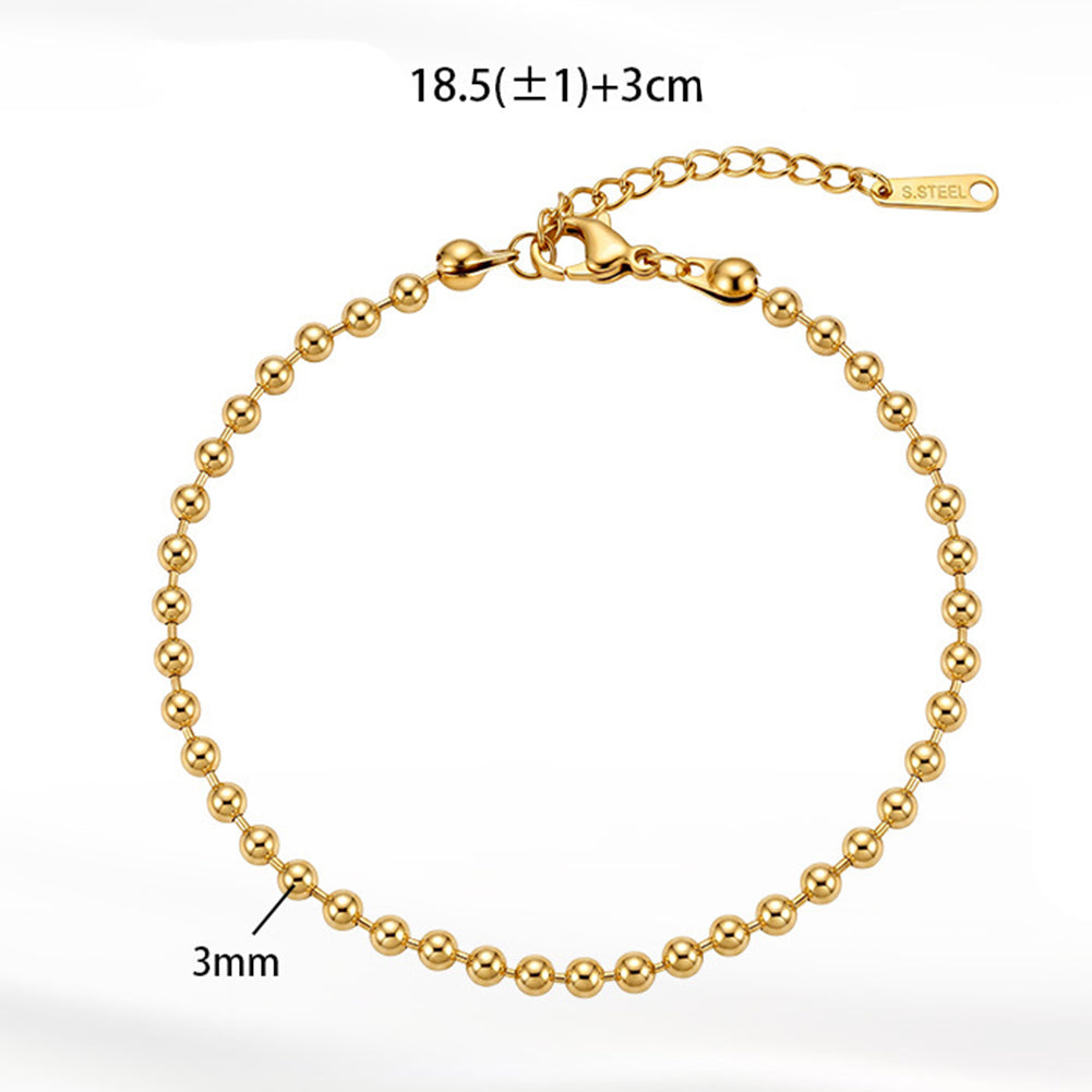 Stainless Steel Smooth Beaded Ball Chain Bracelet, Polished Round Bead Adjustable Stackable Bracelet