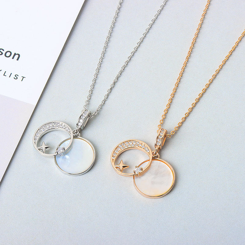925 Sterling Silver Fashion Moon Star Necklace