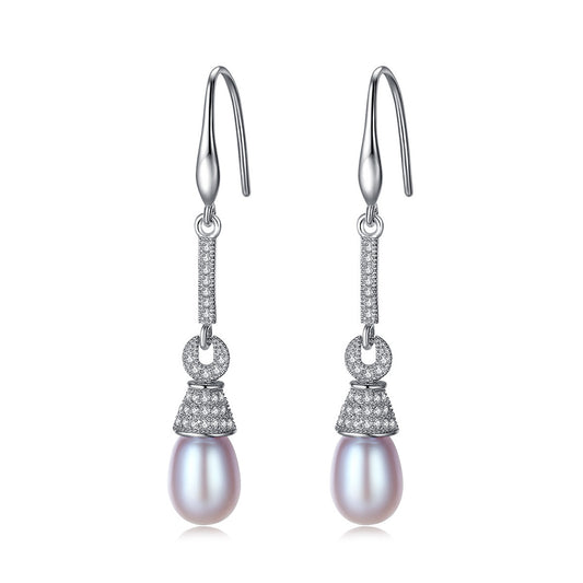 925 Sterling Silver Natural Pearl Drop Hook Earrings Fashion Jewelry Gift for Women Girls