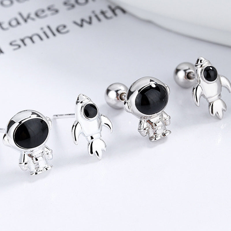 925 Sterling Silver Cosmonaut Screwed Earrings