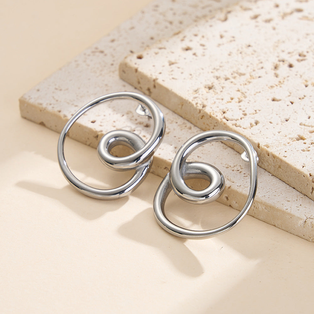 Gold Plated Stainless Steel Interlocked Double Oval Swirl Stud Earrings