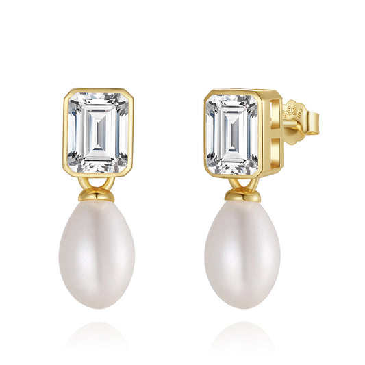 925 Sterling Silver Natural Pearl Earrings Fashion Jewelry Gift for Women Girl