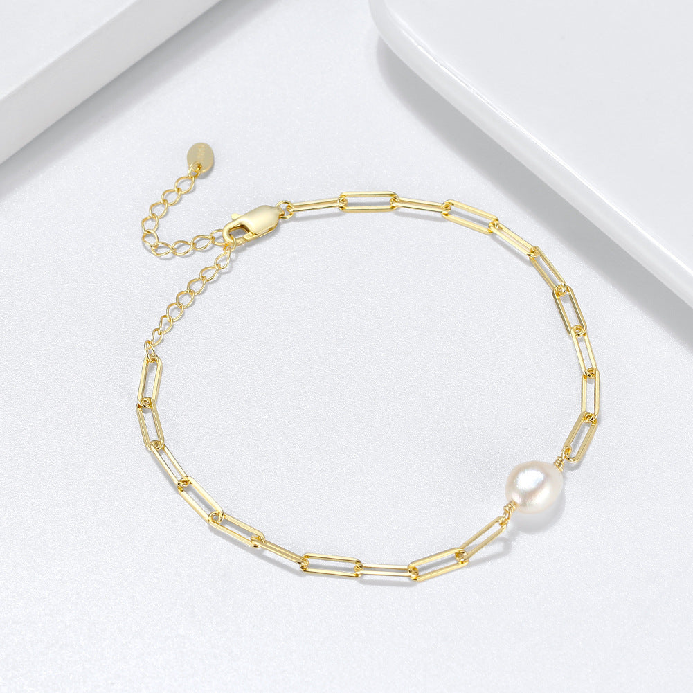 S925 Sterling Silver Crushed Chip Bead Bracelet, Large Teardrop Baroque Freshwater Pearl Centerpiece, Irregular Silver Chips, Adjustable Extension Tag