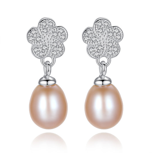 925 Sterling Silver Natural Pearl Drop Earrings Fashion Jewelry Gift for Women Girls