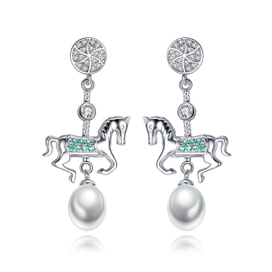 925 Sterling Silver Natural Pearl Drop Long Earrings Fashion Jewelry Gift for Women Girls