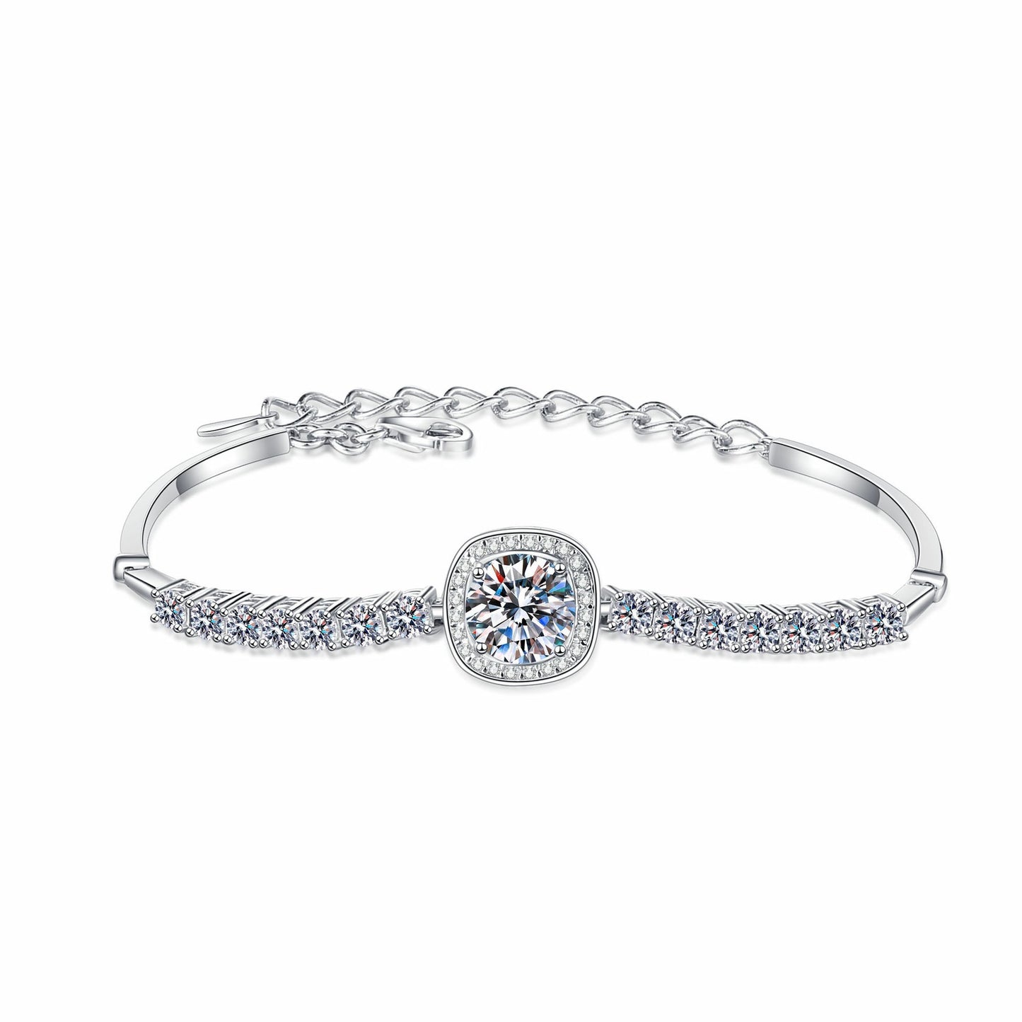 Pulsera de lujo con extensión de moissanita en plata de ley 925 para mujeres y niñas.